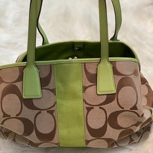 Green/Tan Signature Coach Tote Bag